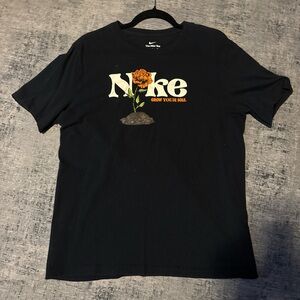 Nike Black Short-Sleeve Tee with Orange Floral Logo